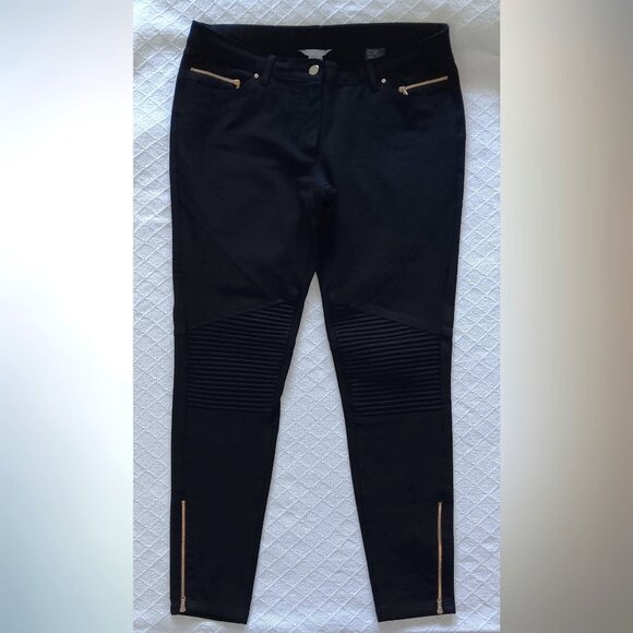 H&M Mid-Rise Toothpick Skinny Pants Black Goldent Button Zippers 10 - Picture 1 of 8